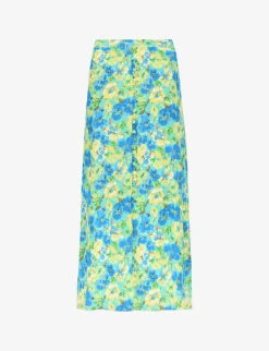 Floral-print Button-front Woven Midi Skirt