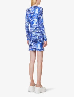 MOSCHINO Graphic-print Long-sleeved Stretch-cotton Mini Dress -Ted Baker Store R04162974 FANTASYPRINTBLUE ALT03