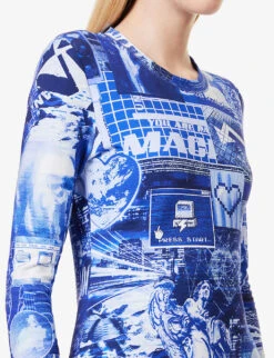 MOSCHINO Graphic-print Long-sleeved Stretch-cotton Mini Dress -Ted Baker Store R04162974 FANTASYPRINTBLUE ALT04