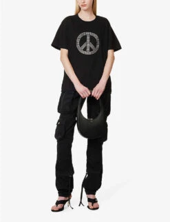 MOSCHINO Rhinestone-embellished Relaxed-fit Cotton T-shirt 8 MOSCHINO Rhinestone-embellished Relaxed-fit Cotton T-shirt -Ted Baker Store R04162979 BLACK ALT01