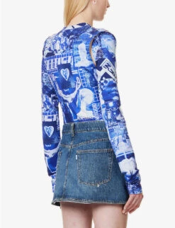 MOSCHINO Graphic-print Exposed-shoulder Stretch-cotton Body -Ted Baker Store R04162982 FANTASYPRINTBLUE ALT03