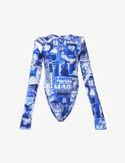 MOSCHINO Graphic-print Exposed-shoulder Stretch-cotton Body