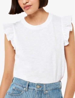 Whistles Frilled-sleeve Cotton-jersey T-shirt -Ted Baker Store R04164046 WHITE ALT02