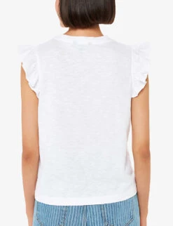 Whistles Frilled-sleeve Cotton-jersey T-shirt -Ted Baker Store R04164046 WHITE ALT03