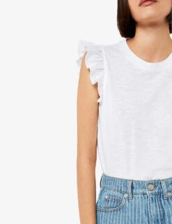 Whistles Frilled-sleeve Cotton-jersey T-shirt -Ted Baker Store R04164046 WHITE ALT04