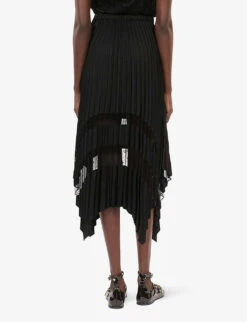 THE KOOPLES Sheer-panel Asymmetric-hem Woven Midi Skirt -Ted Baker Store R04164095 BLACK ALT03