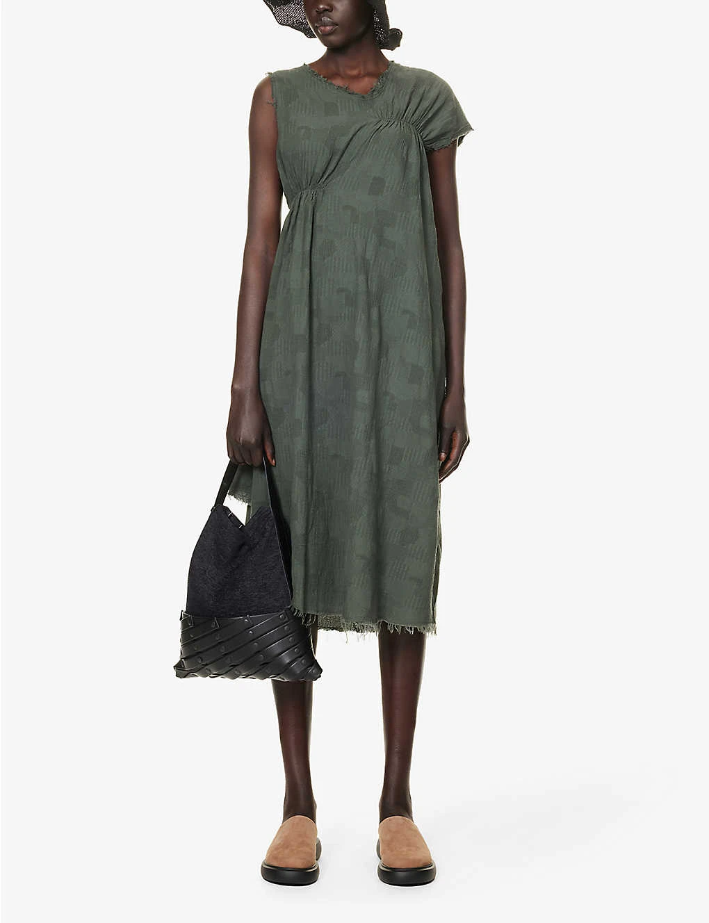 Asymmetric Jacquard-texture Cotton Midi Dress 4 Asymmetric Jacquard-texture Cotton Midi Dress - Image 2