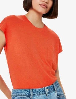 Whistles Ember Patch Pocket Linen And Cotton T-shirt -Ted Baker Store R04165061 RED ALT02