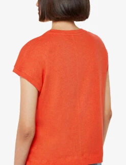 Whistles Ember Patch Pocket Linen And Cotton T-shirt -Ted Baker Store R04165061 RED ALT03