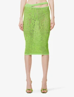 Cut-out Slim-fit Cotton-blend Midi Skirt 10 Cut-out Slim-fit Cotton-blend Midi Skirt -Ted Baker Store R04165256 GREEN ALT02