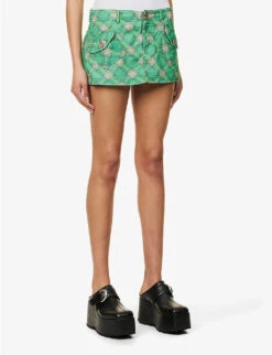 ERL Check-print Corduroy-embossed Cotton Mini Skirt -Ted Baker Store R04165348 ERLGREENPLAID ALT02