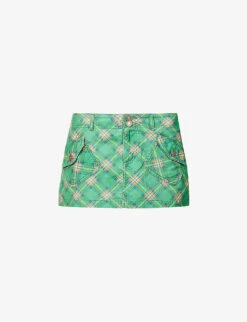 ERL Check-print Corduroy-embossed Cotton Mini Skirt