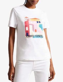 Ted Baker Esmayy Graphic-print Cotton T-shirt -Ted Baker Store R04165568 WHITE ALT02
