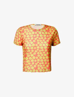 It's Now Cool Floral-print Short-sleeved Mesh T-shirt