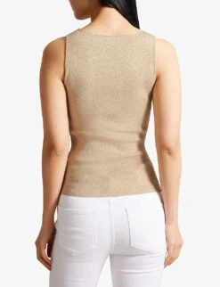 Ted Baker Metallic-thread Round-neck Stretch-knit Vest Top -Ted Baker Store R04166181 GOLD ALT03