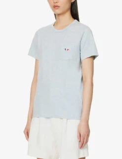Fox-embroidered Short-sleeved Cotton-jersey T-shirt -Ted Baker Store R04166213 BLUEHAZEMELANGE ALT02
