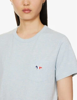 Fox-embroidered Short-sleeved Cotton-jersey T-shirt -Ted Baker Store R04166213 BLUEHAZEMELANGE ALT04