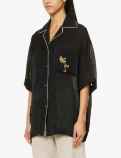 Palm Angels Logo-embroidered Relaxed-fit Woven Shirt -Ted Baker Store R04166271 BLACKGOLD ALT02