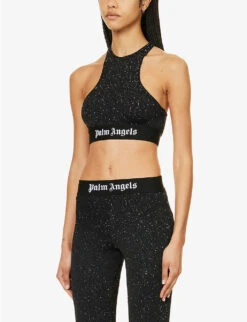Palm Angels Logo-print Sequin-embellished Woven Top 9 Palm Angels Logo-print Sequin-embellished Woven Top -Ted Baker Store R04166273 BLACKWHITE ALT02