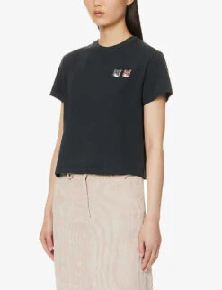 Fox-appliqué Cropped Boxy-fit Cotton-jersey T-shirt -Ted Baker Store R04166300 ANTHRACITE ALT02