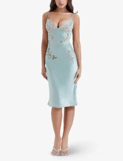 Fallon Floral-embroidered Stretch-satin Mini Dress -Ted Baker Store R04166360 LIGHTJADE ALT01