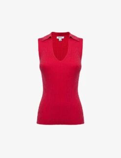 Reiss Izzie Ribbed Collared Stretch-knit Top