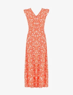 Floral-pattern Frill-sleeve Woven Maxi Dress