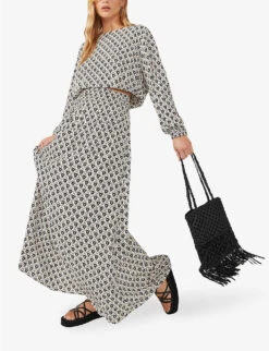 Floral-print High-rise Woven Maxi Skirt -Ted Baker Store R04166383 BLACKWHITE ALT02