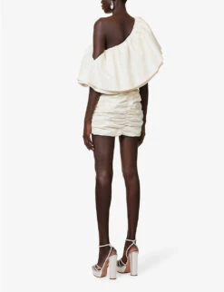 ROTATE Birger Christensen Ruched Asymmetric-neckline Recycled-polyester Mini Dress -Ted Baker Store R04166498 EGRET ALT03