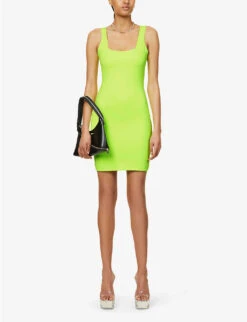 GOOD AMERICAN Scuba Modern Square-neck Stretch-woven Mini Dress -Ted Baker Store R04166596 ELECTRICLIME002 ALT02