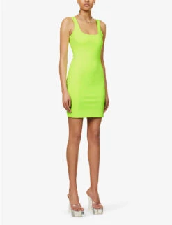 GOOD AMERICAN Scuba Modern Square-neck Stretch-woven Mini Dress -Ted Baker Store R04166596 ELECTRICLIME002 ALT03