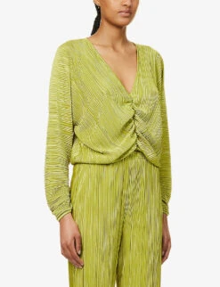 GOOD AMERICAN V-neck Plisse Woven Top -Ted Baker Store R04166607 CHARTRUSSE001 ALT02