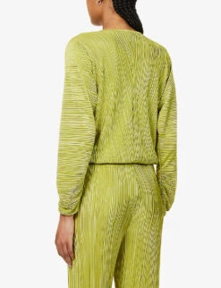 GOOD AMERICAN V-neck Plisse Woven Top -Ted Baker Store R04166607 CHARTRUSSE001 ALT03