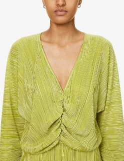 GOOD AMERICAN V-neck Plisse Woven Top -Ted Baker Store R04166607 CHARTRUSSE001 ALT04