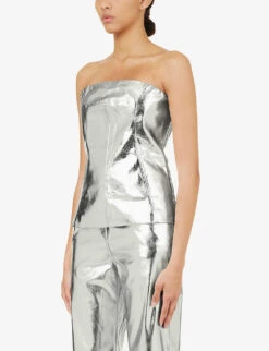 Bandeau Metallic Faux-leather Top -Ted Baker Store R04167250 SILVER ALT02