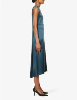 Sogno Flared-hem Satin Midi Dress -Ted Baker Store R04167352 DARKGREEN ALT02
