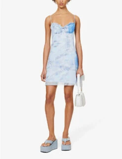FIORUCCI Ice-print Frilled-trim Stretch-mesh Mini Dress -Ted Baker Store R04168327 BLUE ALT01