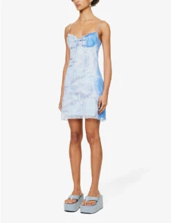 FIORUCCI Ice-print Frilled-trim Stretch-mesh Mini Dress -Ted Baker Store R04168327 BLUE ALT02