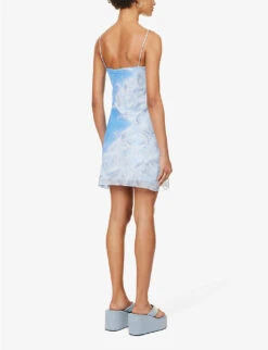 FIORUCCI Ice-print Frilled-trim Stretch-mesh Mini Dress -Ted Baker Store R04168327 BLUE ALT03