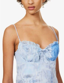 FIORUCCI Ice-print Frilled-trim Stretch-mesh Mini Dress -Ted Baker Store R04168327 BLUE ALT04