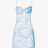 FIORUCCI Ice-print Frilled-trim Stretch-mesh Mini Dress -Ted Baker Store R04168327 BLUE M