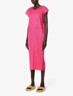 July Round-neck Split-hem Knitted Midi Dress 11 July Round-neck Split-hem Knitted Midi Dress -Ted Baker Store R04168553 BRIGHTPINK ALT02