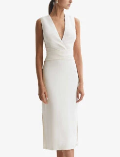 Reiss Jayla V-neck Cross-over Stretch-woven Midi Dress 9 Reiss Jayla V-neck Cross-over Stretch-woven Midi Dress -Ted Baker Store R04169031 IVORY ALT02