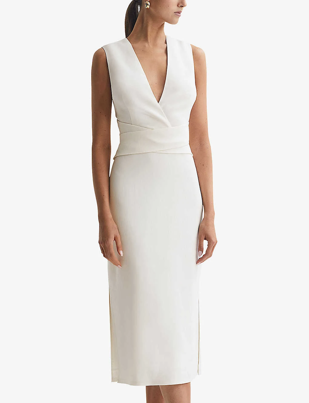 Reiss Jayla V-neck Cross-over Stretch-woven Midi Dress 5 Reiss Jayla V-neck Cross-over Stretch-woven Midi Dress - Image 3