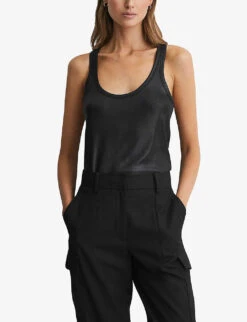 Reiss Lilly Round-neck Sleeveless Metallic Stretch-woven Vest 8 Reiss Lilly Round-neck Sleeveless Metallic Stretch-woven Vest -Ted Baker Store R04169180 BLACK ALT02