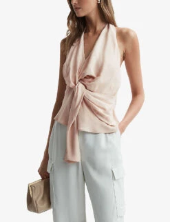 Reiss Freda Draped Stretch-woven Top -Ted Baker Store R04169195 NUDE ALT02