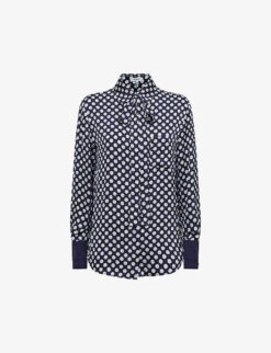 Reiss Ezra Pussybow-tie Polka-dot Woven Blouse