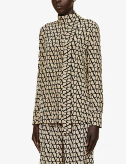 Valentino Monogram Curved-hem Silk Shirt -Ted Baker Store R04169642 BEIGENERO ALT02