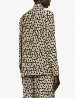 Valentino Monogram Curved-hem Silk Shirt -Ted Baker Store R04169642 BEIGENERO ALT03