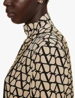 Valentino Monogram Curved-hem Silk Shirt -Ted Baker Store R04169642 BEIGENERO ALT04